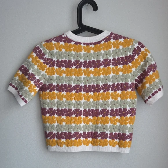 Twik Multicolor Floral Crew Neck Crop Sweater T Shirt Short Sleeve S - Picture 5 of 9